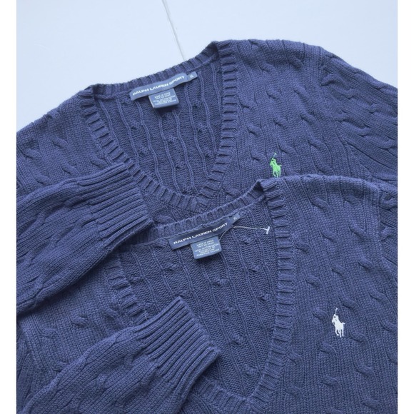Ralph Lauren Sport Sweaters - Lot of 2 VTG Ralph Lauren Sport Women's Cable Knit V Neck Sweater Size XL Pony